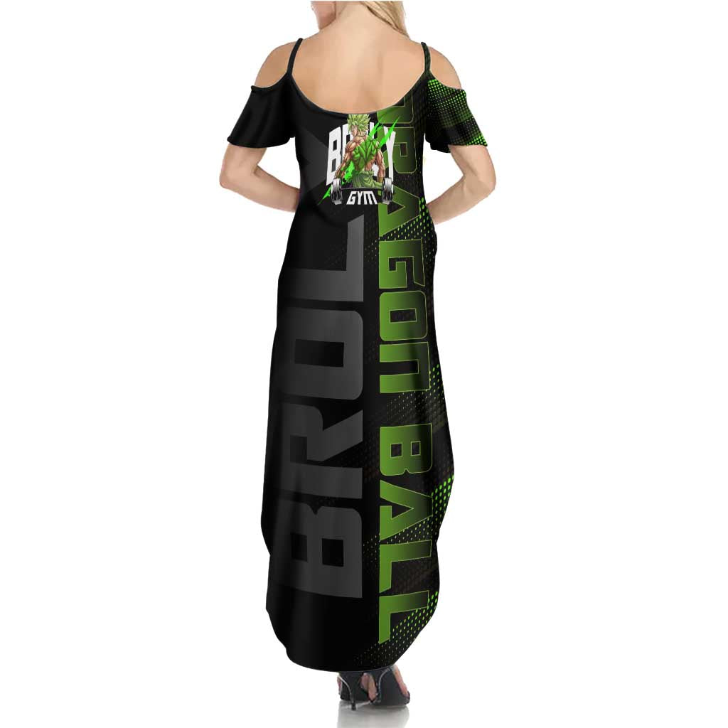 Broly Gym Theme Black and Green Design Family Matching Summer Maxi Dress and Hawaiian Shirt with Powerlifting Pose and Electrified Muscle Artwork