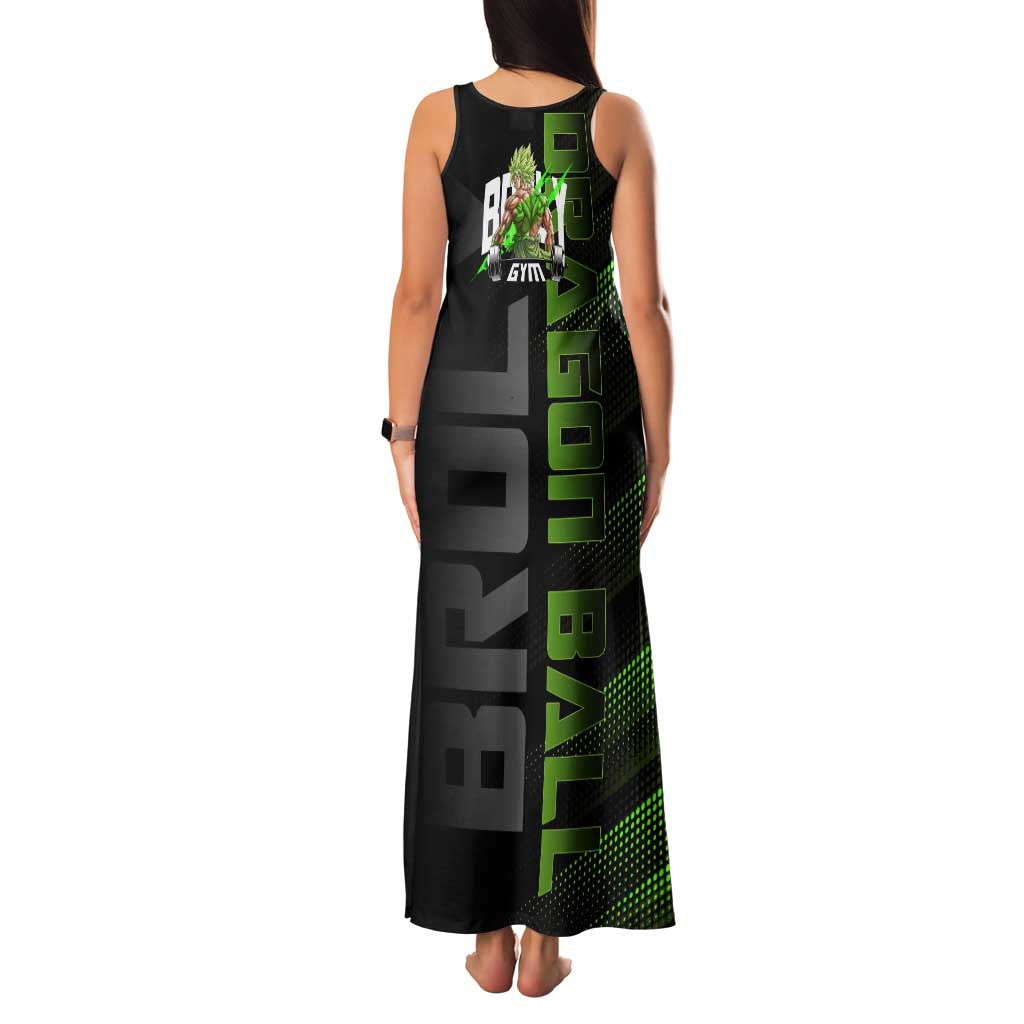 Broly Gym Theme Black and Green Design Family Matching Tank Maxi Dress and Hawaiian Shirt with Powerlifting Pose and Electrified Muscle Artwork