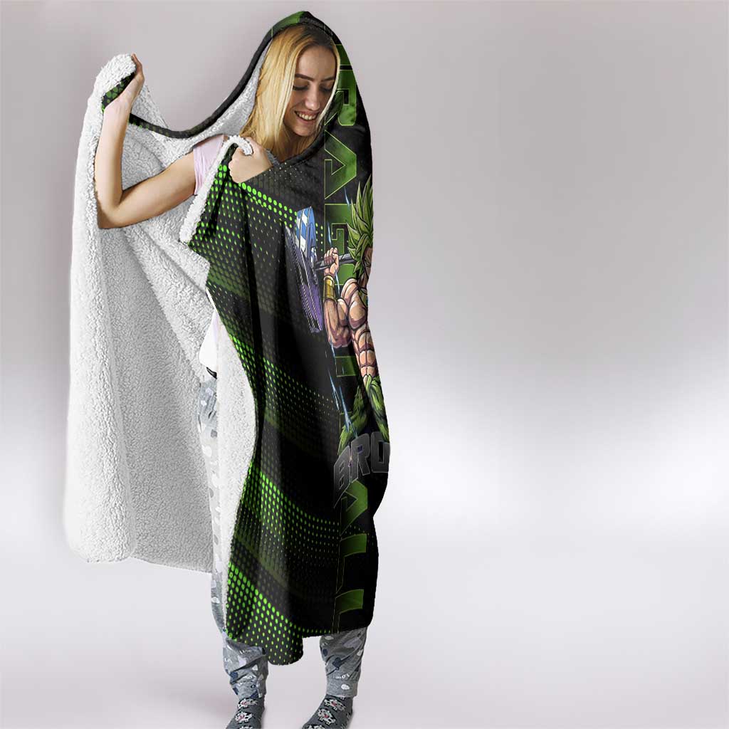 Broly Gym Theme Black and Green Design Hooded Blanket with Powerlifting Pose and Electrified Muscle Artwork - The Mazicc