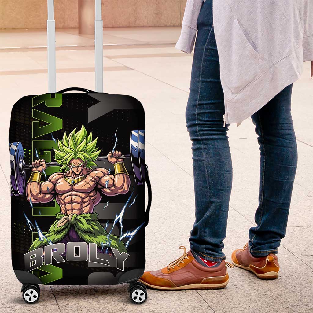 Broly Gym Theme Black and Green Design Luggage Cover with Powerlifting Pose and Electrified Muscle Artwork - The Mazicc