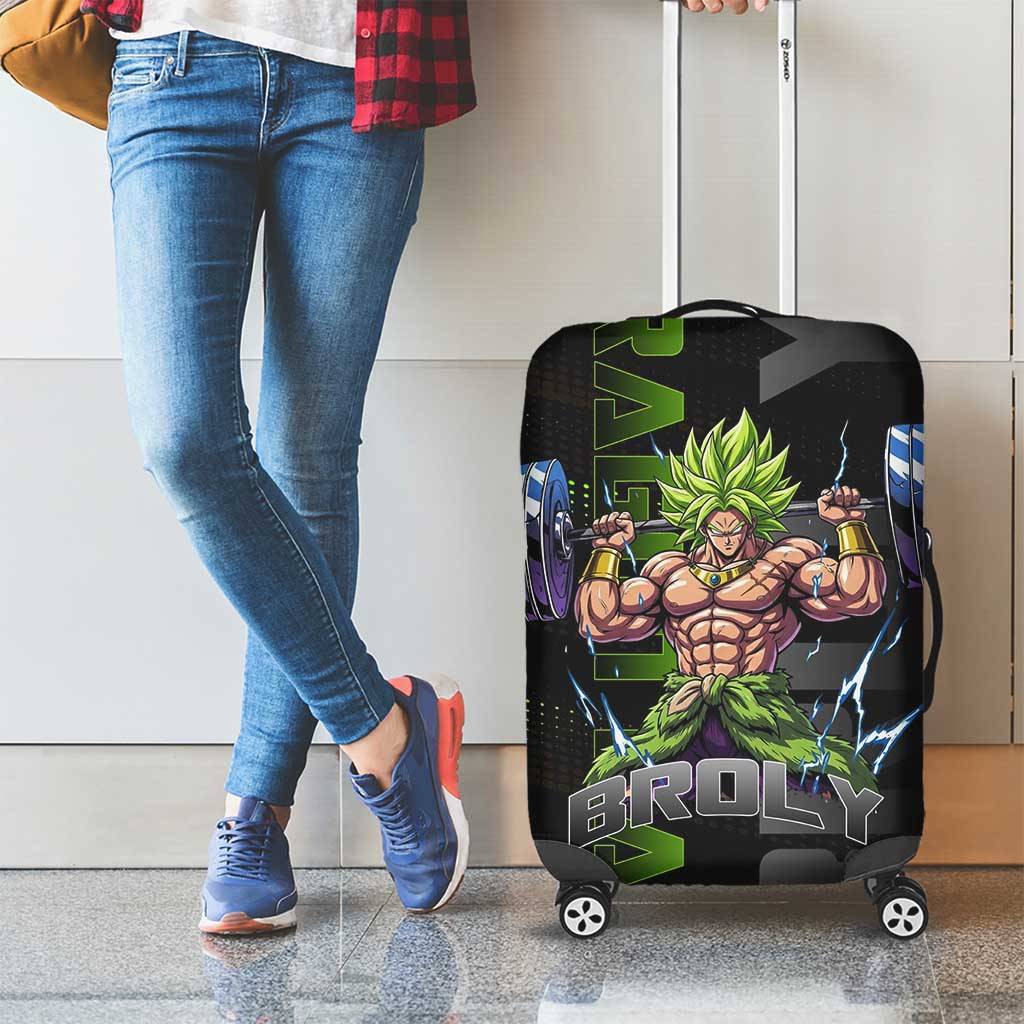 Broly Gym Theme Black and Green Design Luggage Cover with Powerlifting Pose and Electrified Muscle Artwork - The Mazicc