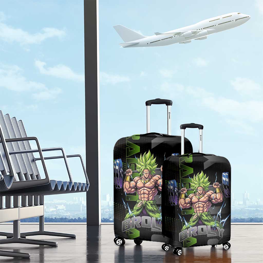 Broly Gym Theme Black and Green Design Luggage Cover with Powerlifting Pose and Electrified Muscle Artwork - The Mazicc