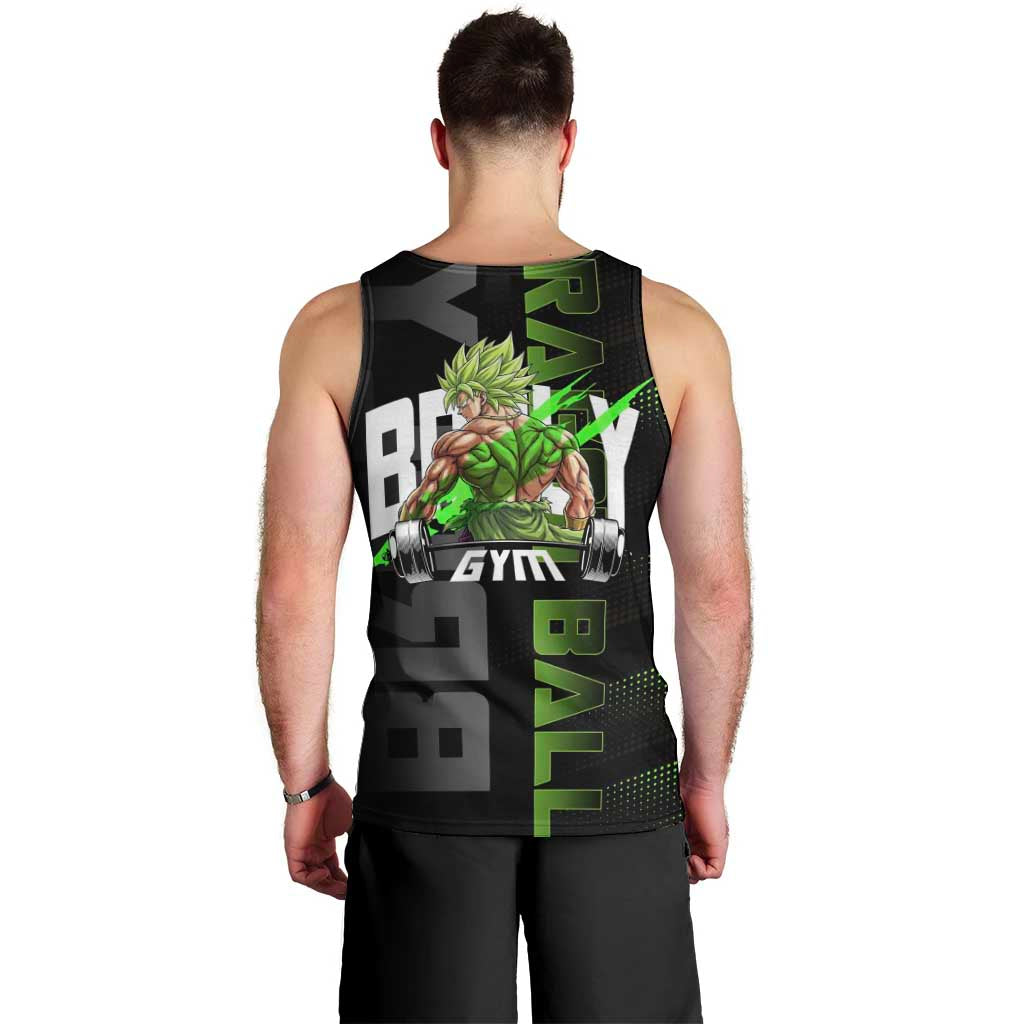 Broly Gym Theme Black and Green Design Men Tank Top with Powerlifting Pose and Electrified Muscle Artwork - The Mazicc