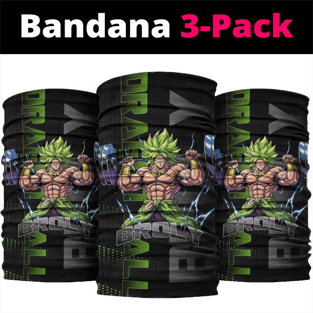 Broly Gym Theme Black and Green Design Neck Gaiter with Powerlifting Pose and Electrified Muscle Artwork - The Mazicc