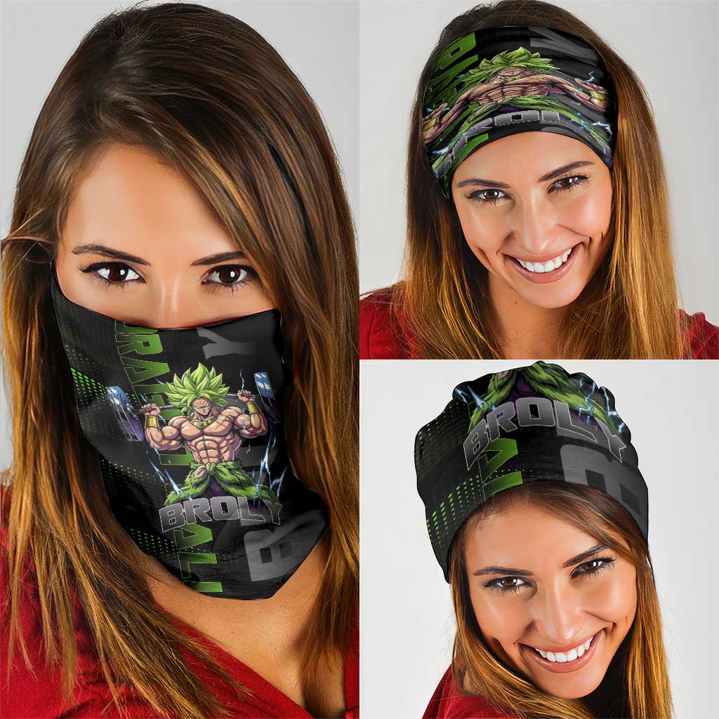 Broly Gym Theme Black and Green Design Neck Gaiter with Powerlifting Pose and Electrified Muscle Artwork - The Mazicc