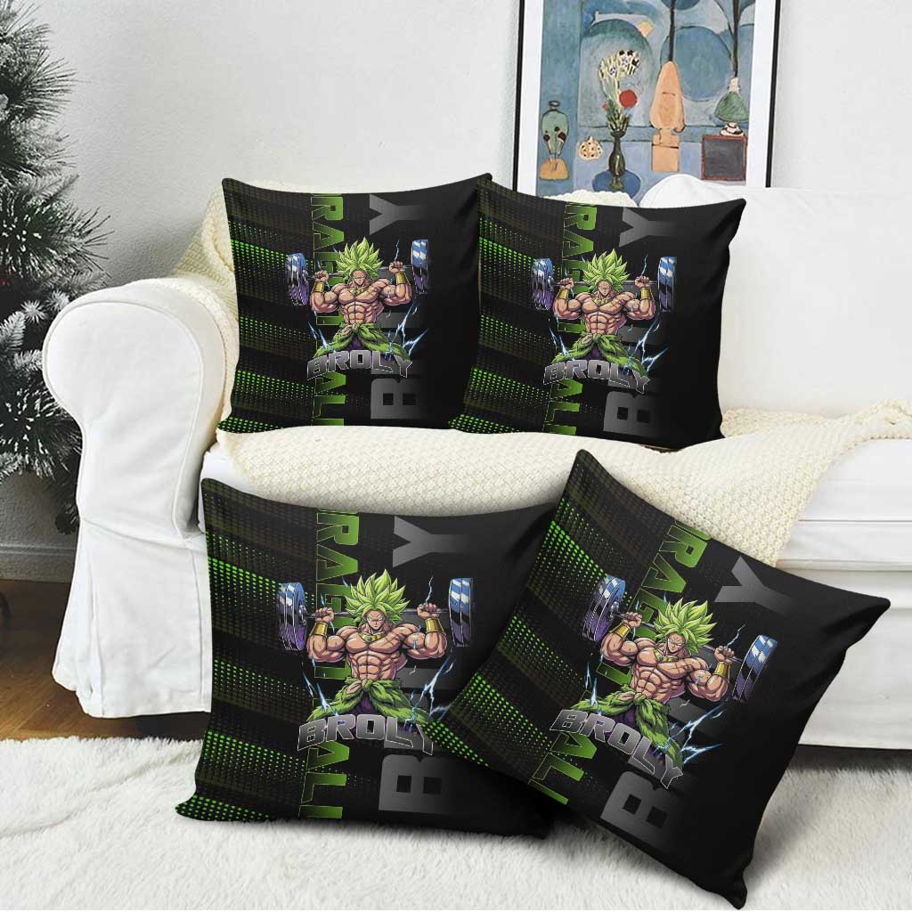 Broly Gym Theme Black and Green Design Pillow Cover with Powerlifting Pose and Electrified Muscle Artwork - The Mazicc