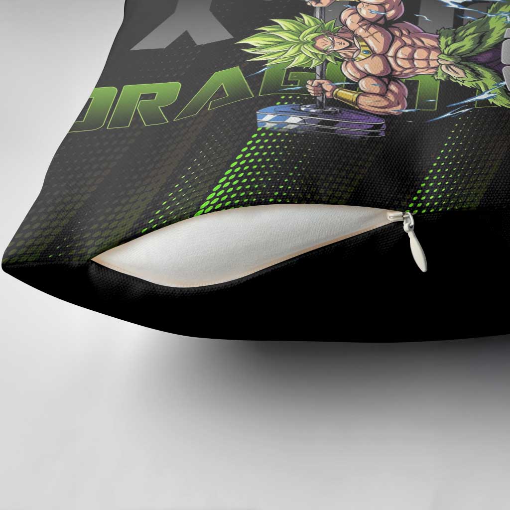 Broly Gym Theme Black and Green Design Pillow Cover with Powerlifting Pose and Electrified Muscle Artwork - The Mazicc