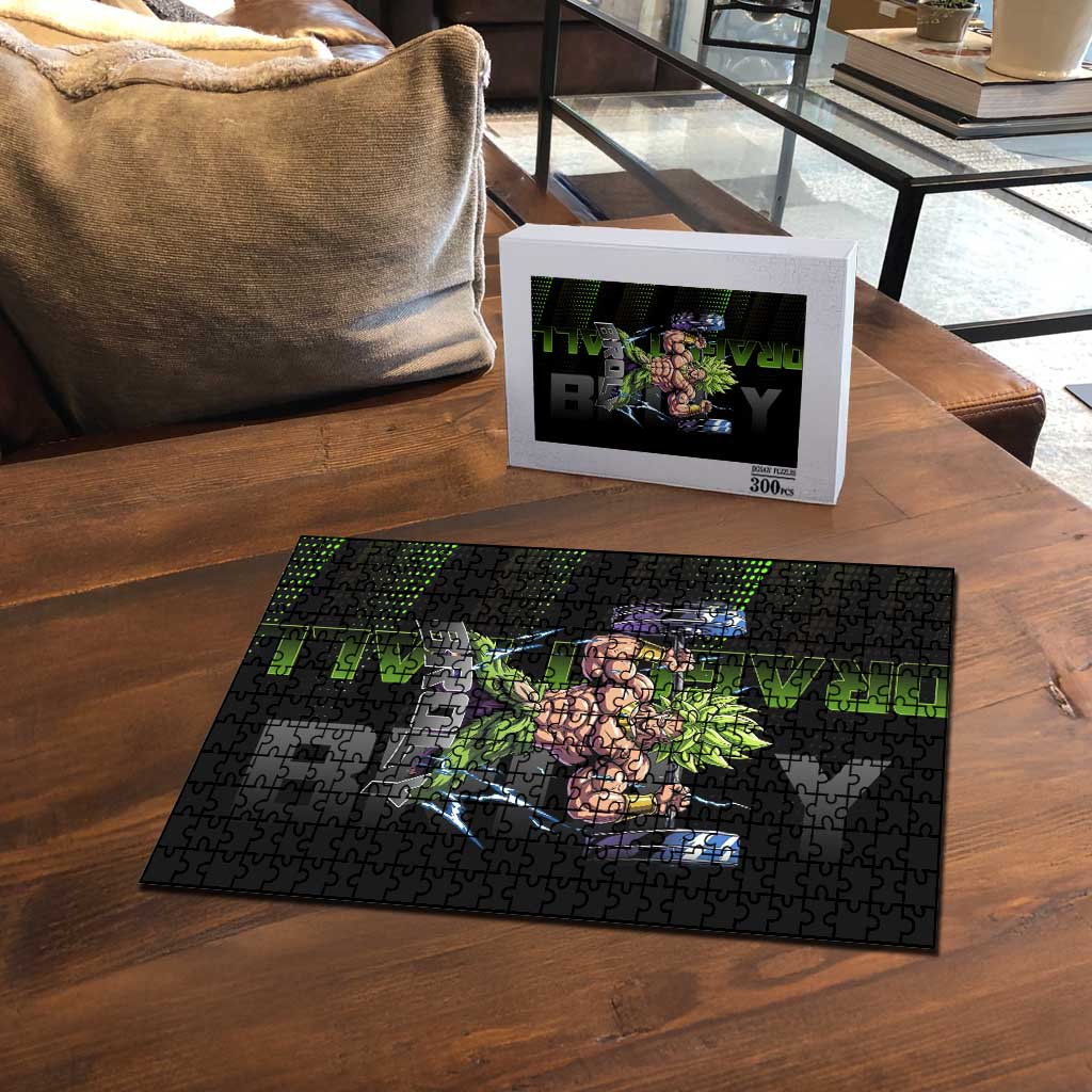 Broly Gym Theme Black and Green Design Puzzle with Powerlifting Pose and Electrified Muscle Artwork - The Mazicc