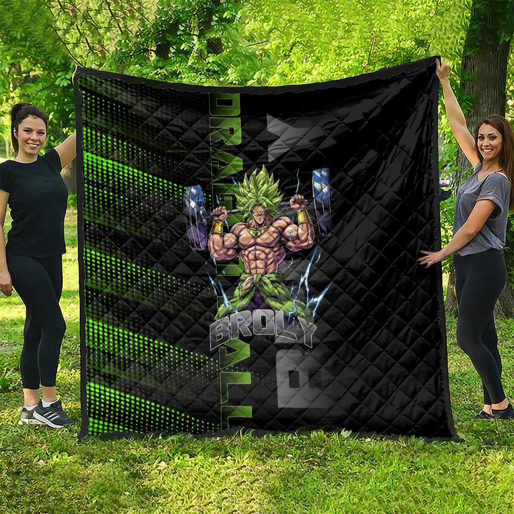 Broly Gym Theme Black and Green Design Quilt with Powerlifting Pose and Electrified Muscle Artwork - The Mazicc
