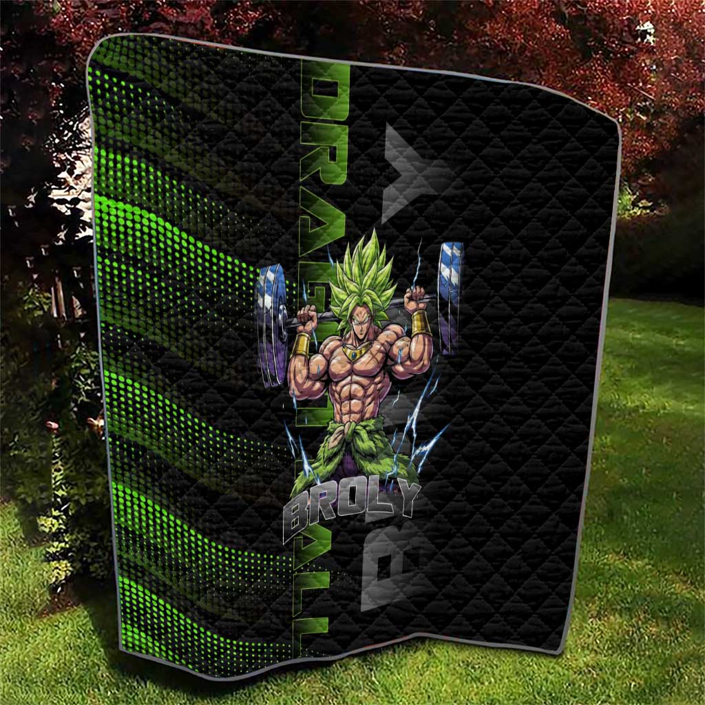 Broly Gym Theme Black and Green Design Quilt with Powerlifting Pose and Electrified Muscle Artwork - The Mazicc