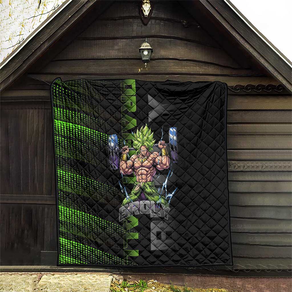 Broly Gym Theme Black and Green Design Quilt with Powerlifting Pose and Electrified Muscle Artwork - The Mazicc