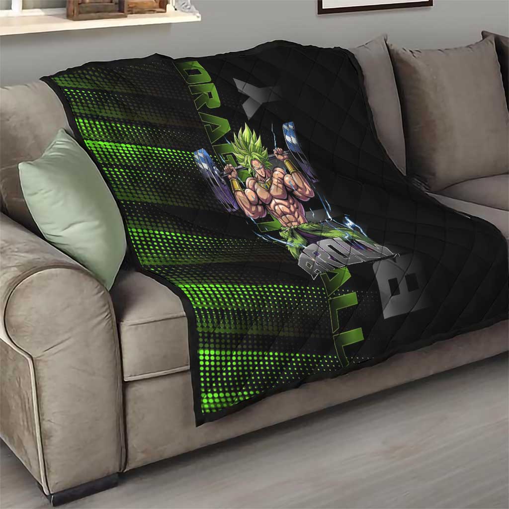 Broly Gym Theme Black and Green Design Quilt with Powerlifting Pose and Electrified Muscle Artwork - The Mazicc