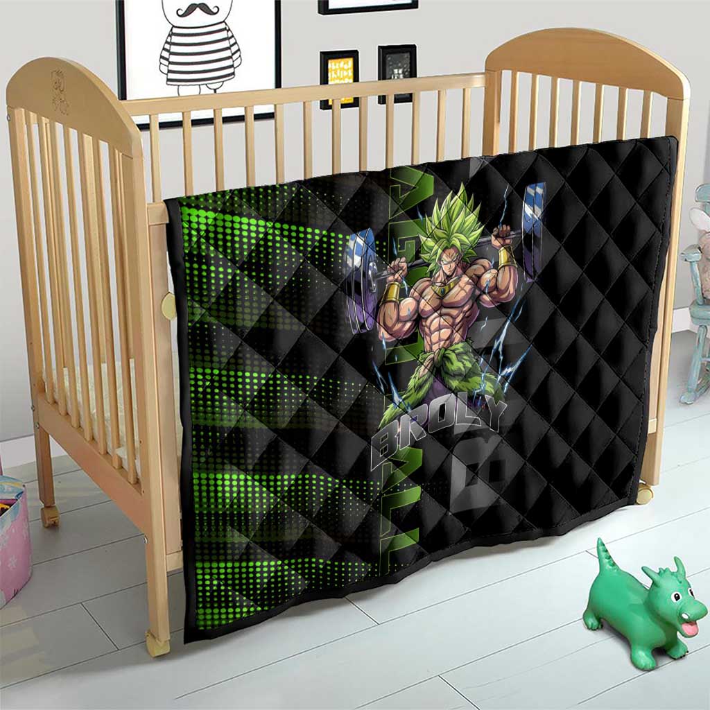 Broly Gym Theme Black and Green Design Quilt with Powerlifting Pose and Electrified Muscle Artwork - The Mazicc