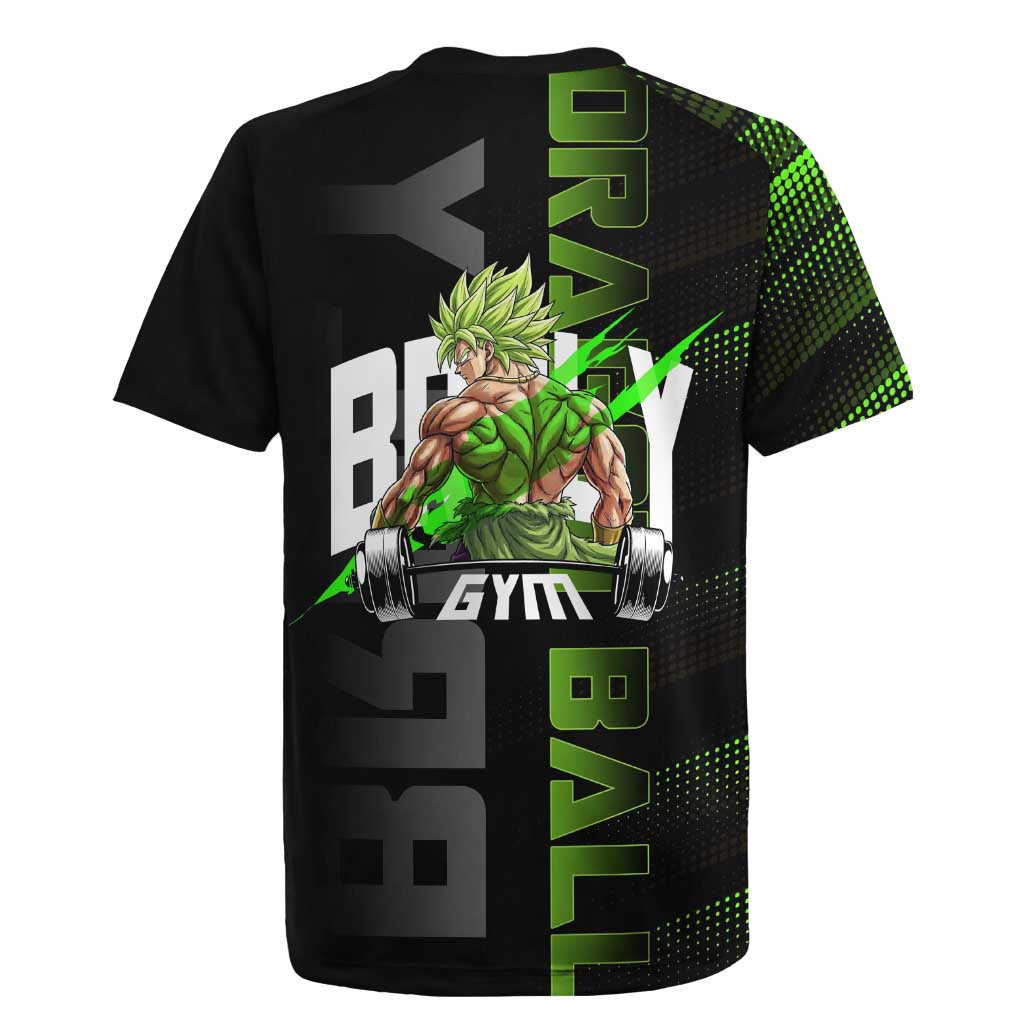 Broly Gym Theme Black and Green Design Rugby Jersey with Powerlifting Pose and Electrified Muscle Artwork - The Mazicc