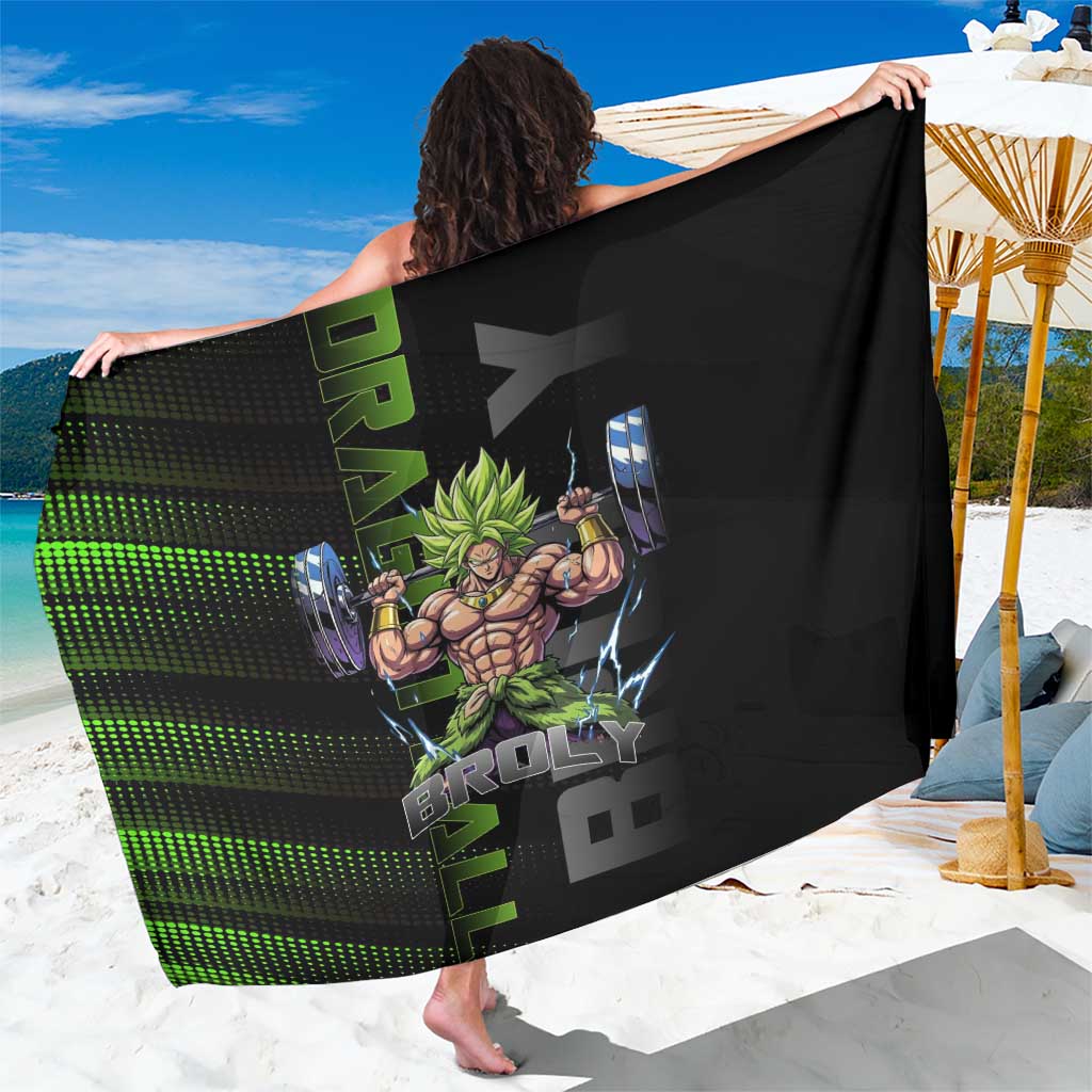 Broly Gym Theme Black and Green Design Sarong with Powerlifting Pose and Electrified Muscle Artwork - The Mazicc
