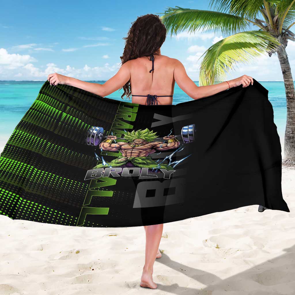 Broly Gym Theme Black and Green Design Sarong with Powerlifting Pose and Electrified Muscle Artwork - The Mazicc