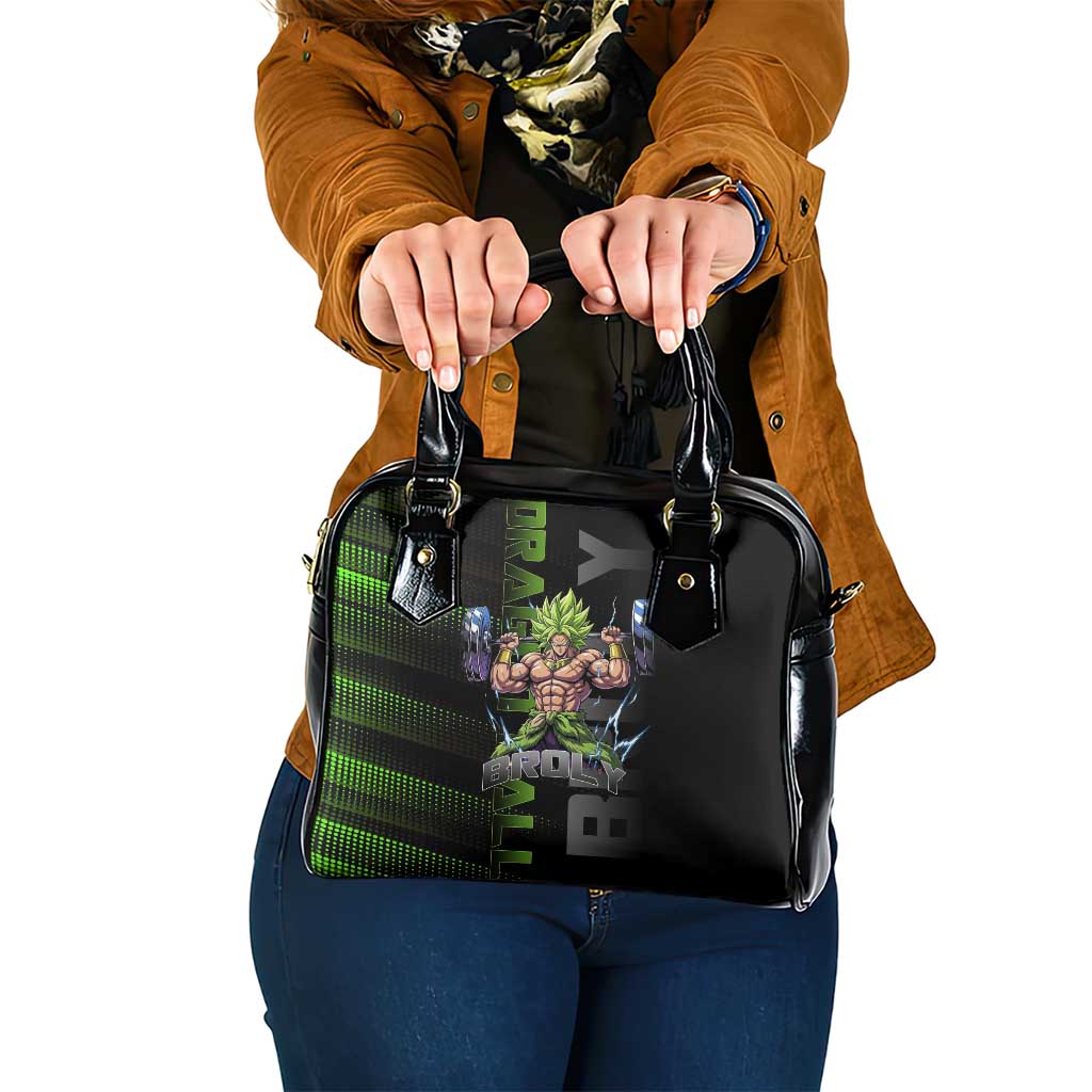 Broly Gym Theme Black and Green Design Shoulder Handbag with Powerlifting Pose and Electrified Muscle Artwork - The Mazicc