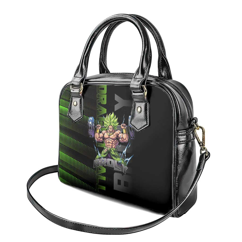 Broly Gym Theme Black and Green Design Shoulder Handbag with Powerlifting Pose and Electrified Muscle Artwork - The Mazicc