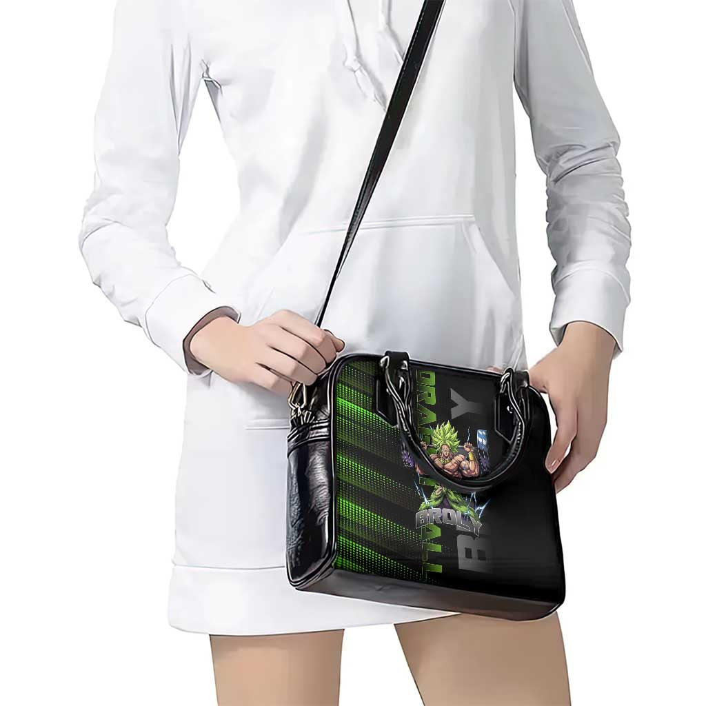Broly Gym Theme Black and Green Design Shoulder Handbag with Powerlifting Pose and Electrified Muscle Artwork - The Mazicc