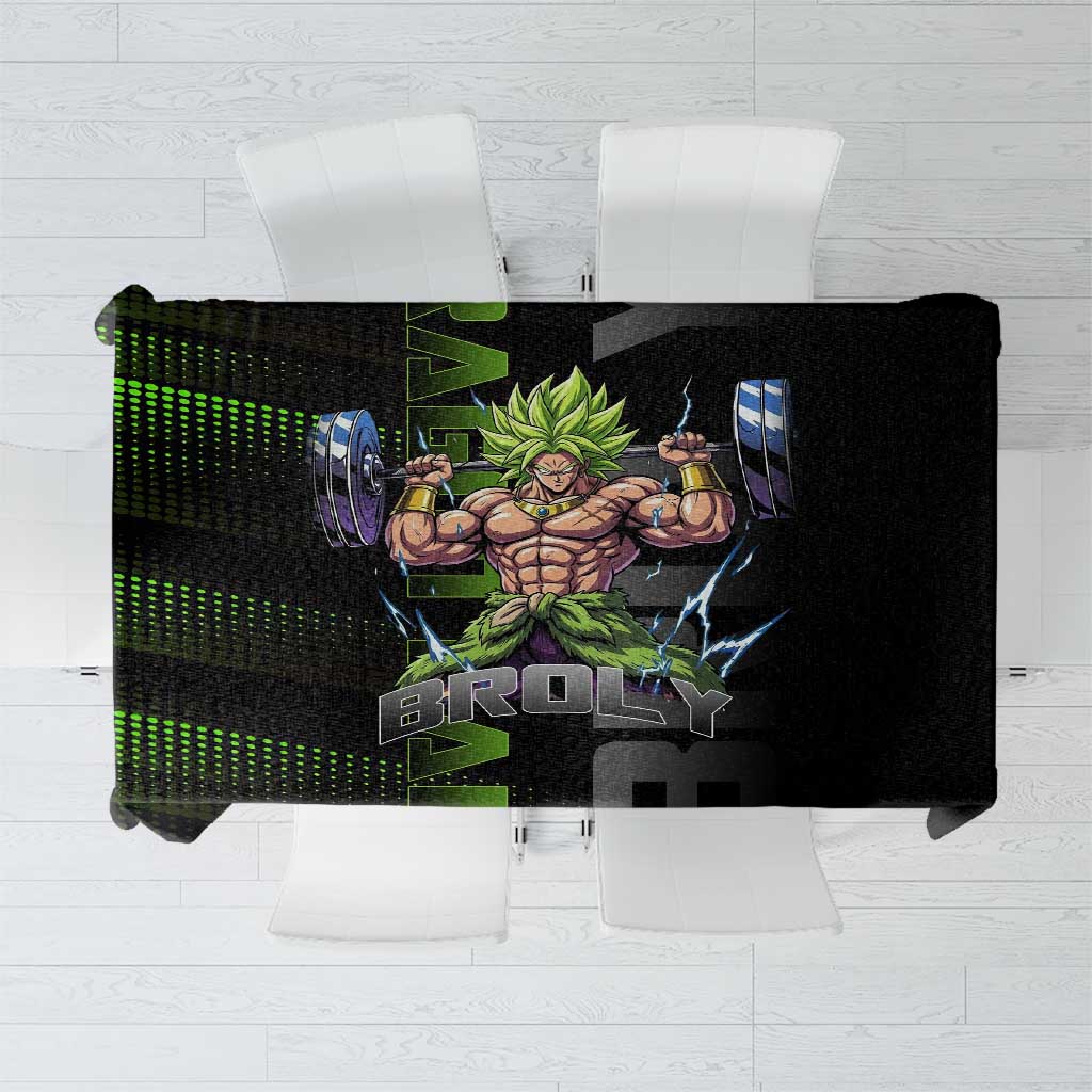 Broly Gym Theme Black and Green Design Tablecloth with Powerlifting Pose and Electrified Muscle Artwork - The Mazicc