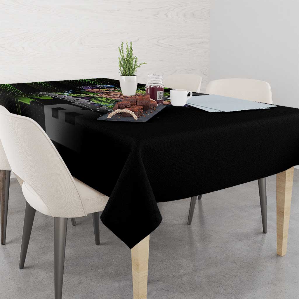 Broly Gym Theme Black and Green Design Tablecloth with Powerlifting Pose and Electrified Muscle Artwork - The Mazicc
