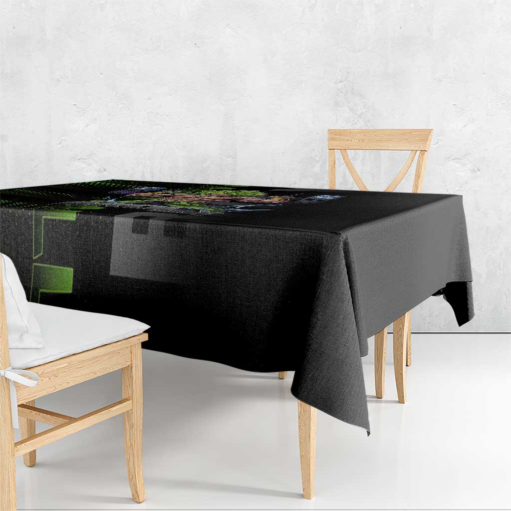 Broly Gym Theme Black and Green Design Tablecloth with Powerlifting Pose and Electrified Muscle Artwork - The Mazicc