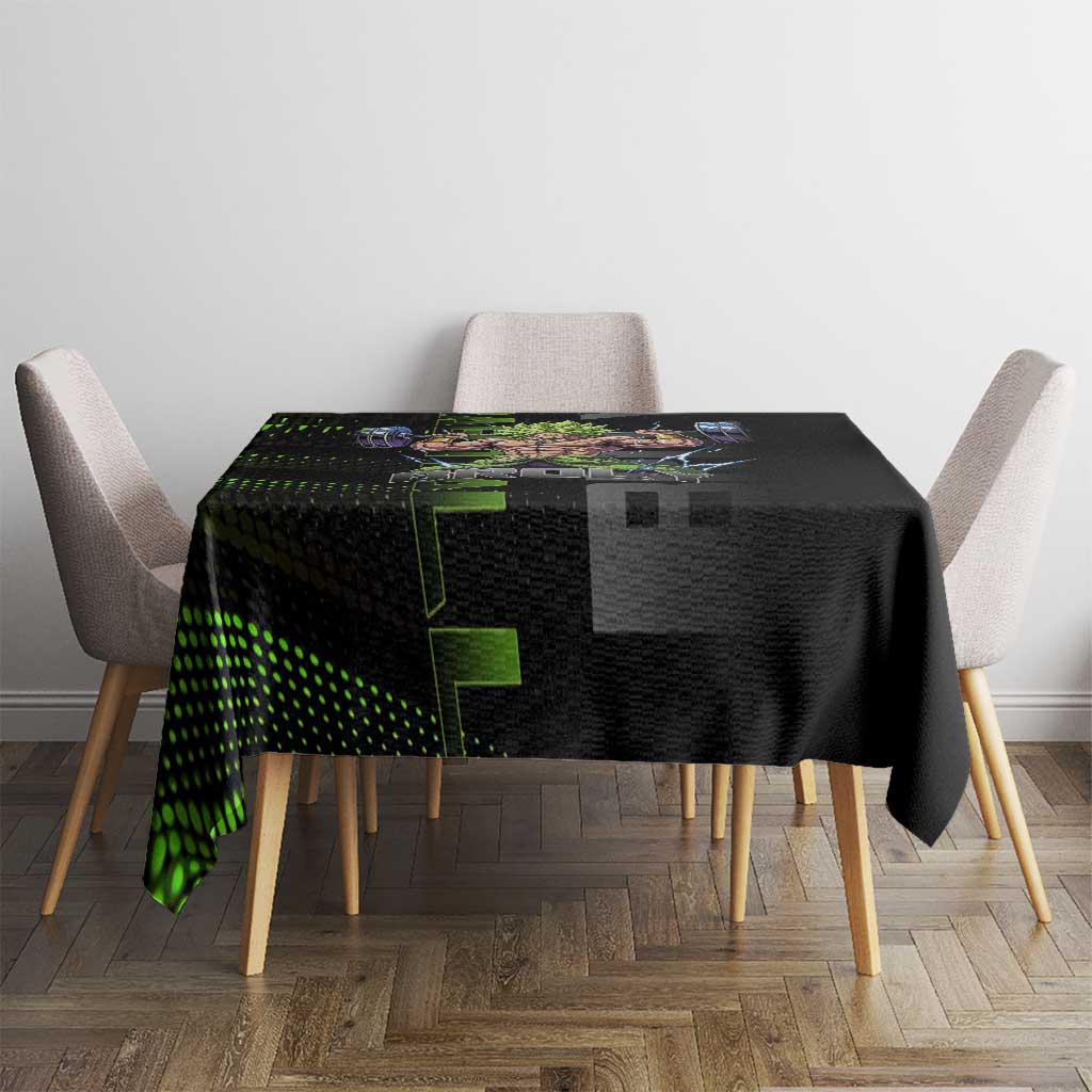 Broly Gym Theme Black and Green Design Tablecloth with Powerlifting Pose and Electrified Muscle Artwork - The Mazicc