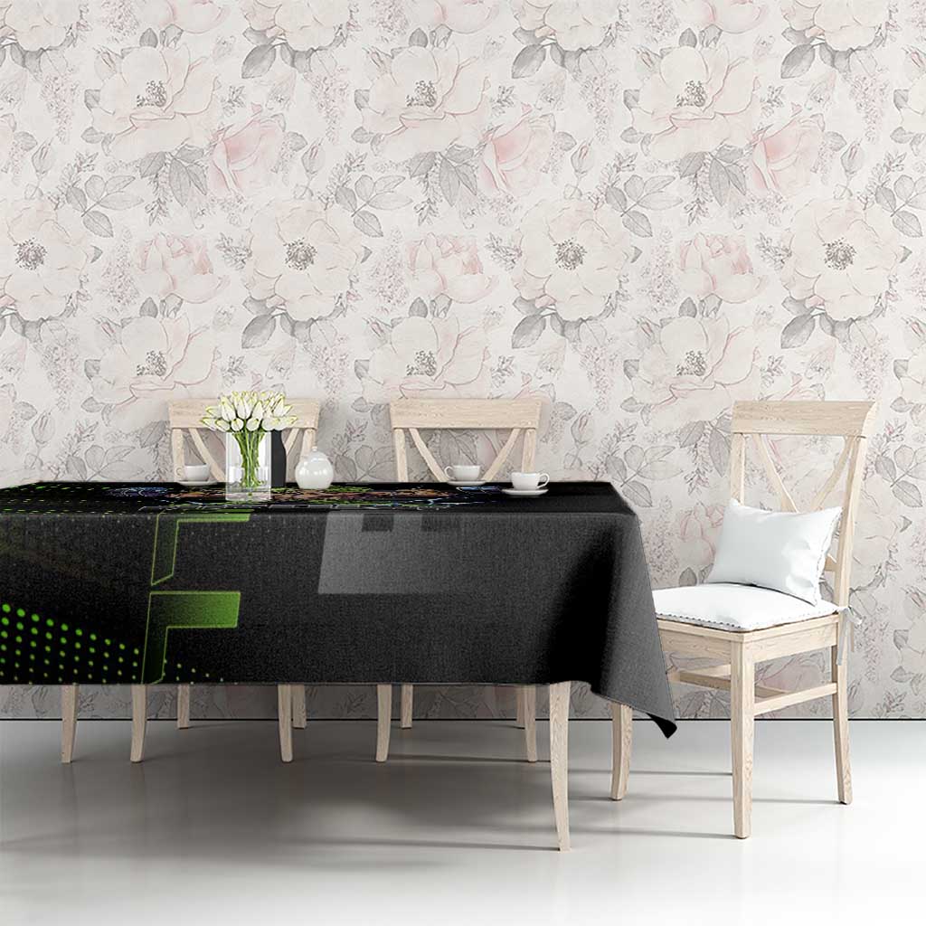 Broly Gym Theme Black and Green Design Tablecloth with Powerlifting Pose and Electrified Muscle Artwork - The Mazicc