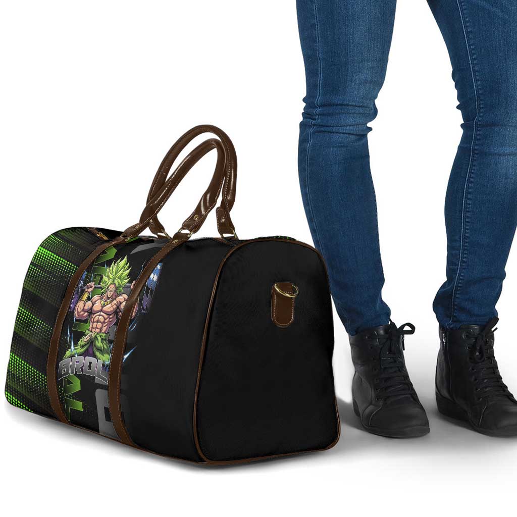 Broly Gym Theme Black and Green Design Travel Bag with Powerlifting Pose and Electrified Muscle Artwork - The Mazicc