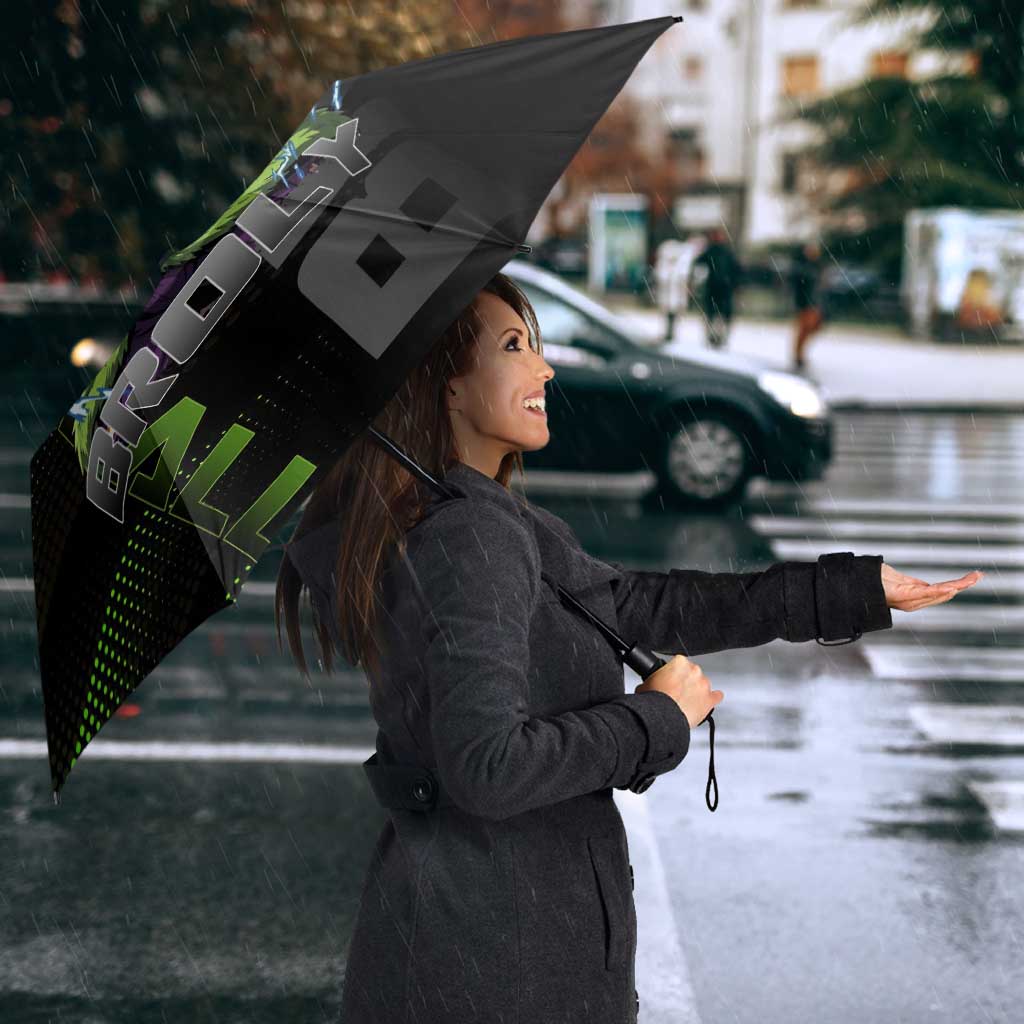 Broly Gym Theme Black and Green Design Umbrella with Powerlifting Pose and Electrified Muscle Artwork - The Mazicc