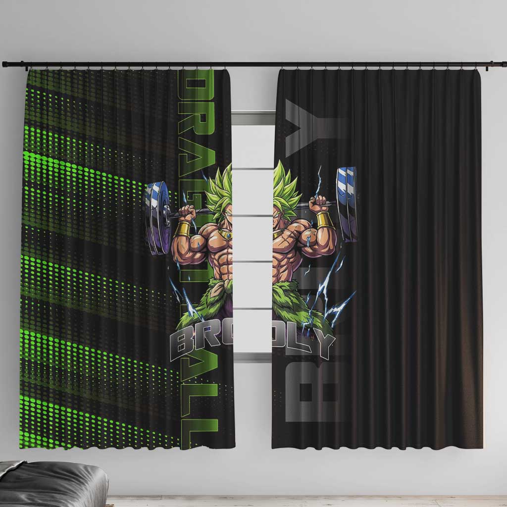 Broly Gym Theme Black and Green Design Window Curtain with Powerlifting Pose and Electrified Muscle Artwork - The Mazicc