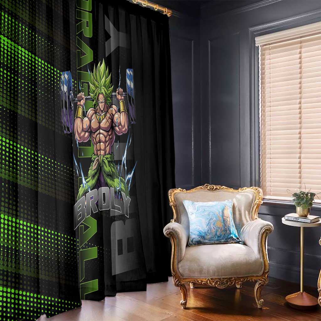 Broly Gym Theme Black and Green Design Window Curtain with Powerlifting Pose and Electrified Muscle Artwork - The Mazicc