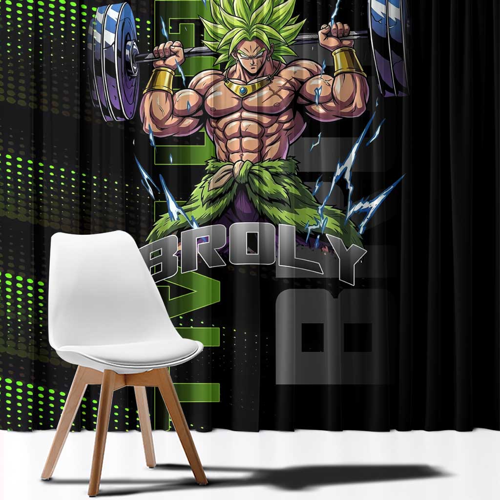 Broly Gym Theme Black and Green Design Window Curtain with Powerlifting Pose and Electrified Muscle Artwork - The Mazicc