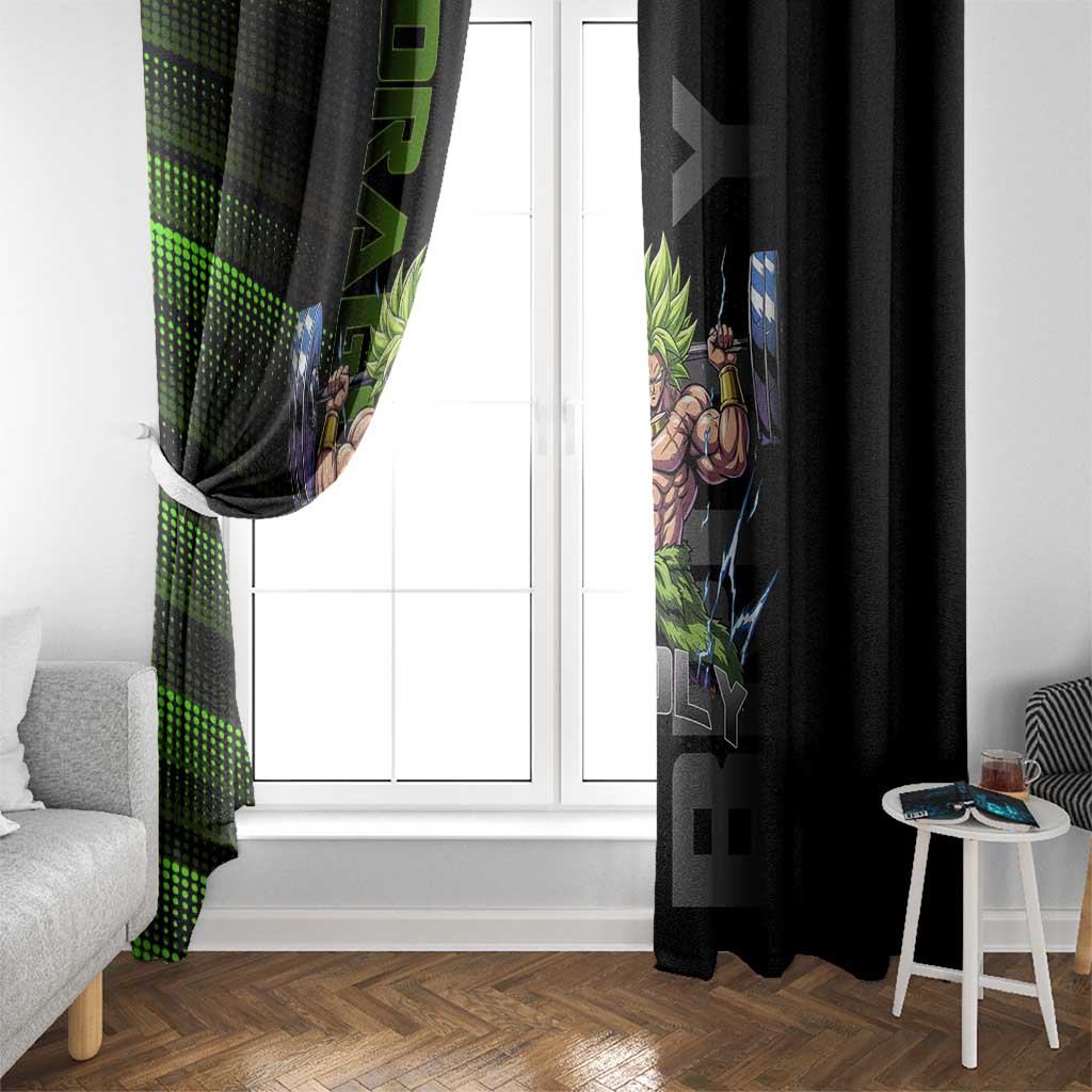 Broly Gym Theme Black and Green Design Window Curtain with Powerlifting Pose and Electrified Muscle Artwork - The Mazicc