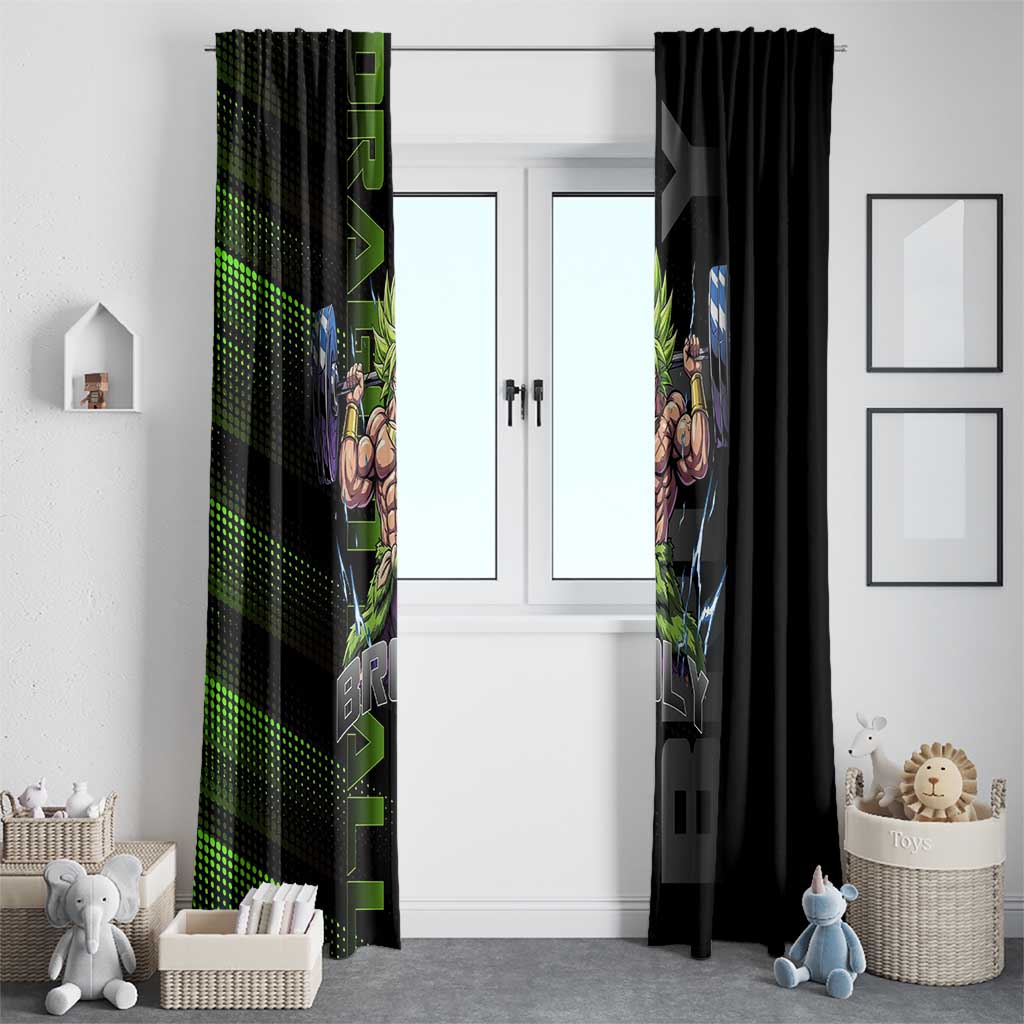 Broly Gym Theme Black and Green Design Window Curtain with Powerlifting Pose and Electrified Muscle Artwork - The Mazicc