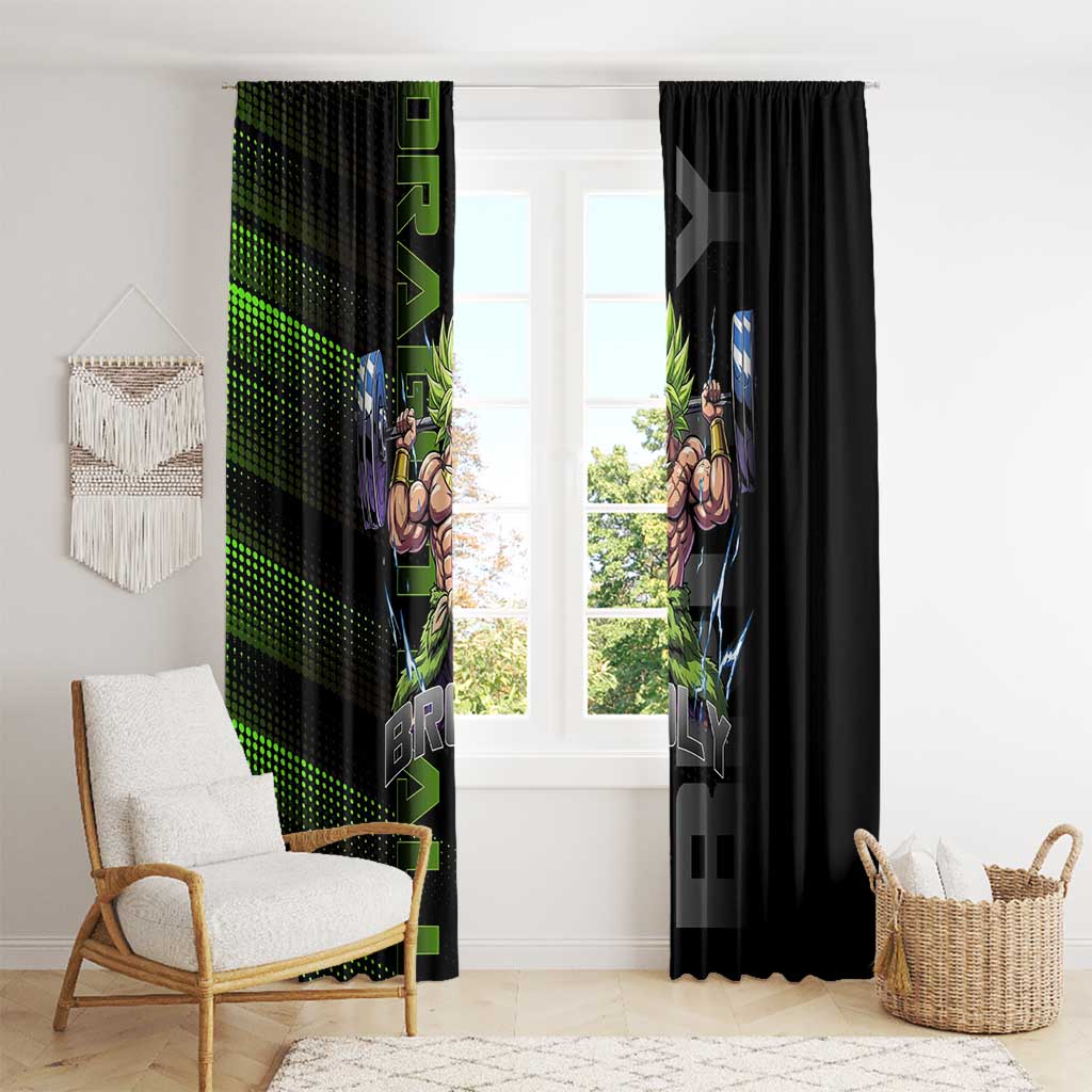 Broly Gym Theme Black and Green Design Window Curtain with Powerlifting Pose and Electrified Muscle Artwork - The Mazicc