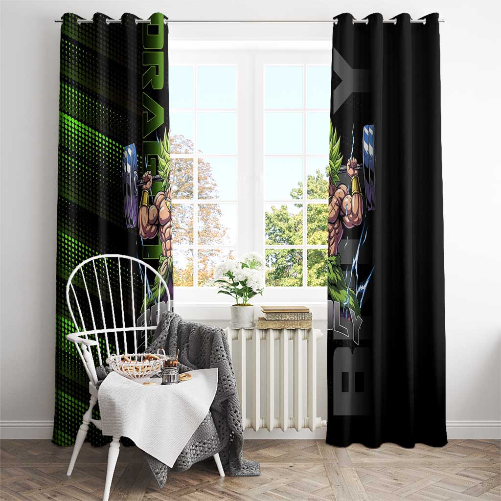 Broly Gym Theme Black and Green Design Window Curtain with Powerlifting Pose and Electrified Muscle Artwork - The Mazicc