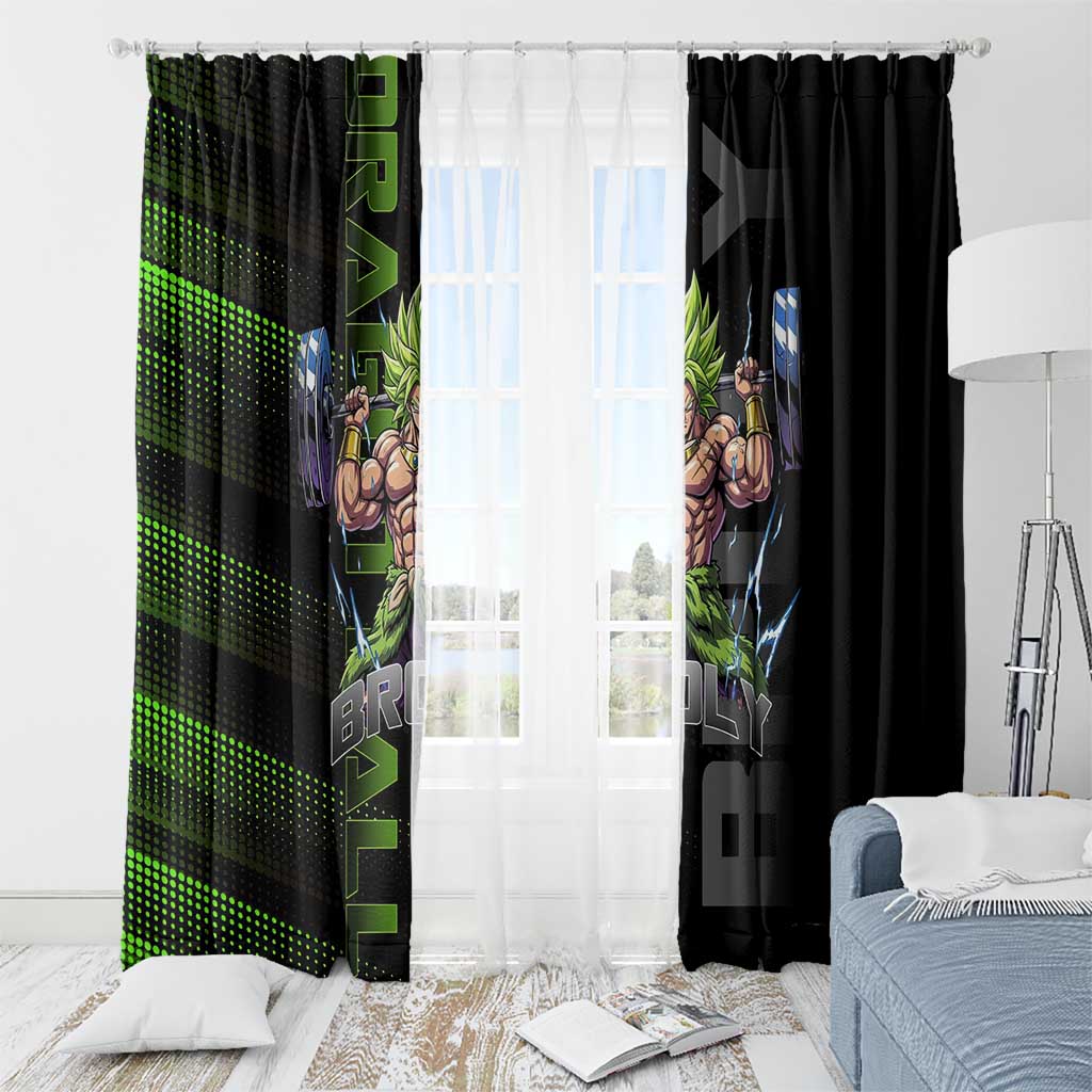 Broly Gym Theme Black and Green Design Window Curtain with Powerlifting Pose and Electrified Muscle Artwork - The Mazicc