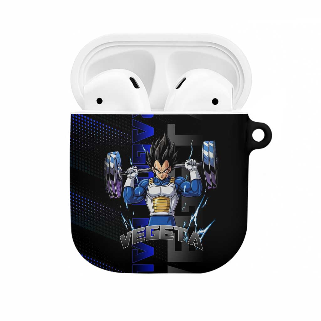 Vegeta Gym Theme Black and Blue Design AirPods Case with Powerlifting Pose and Saiyan Armor Style - The Mazicc