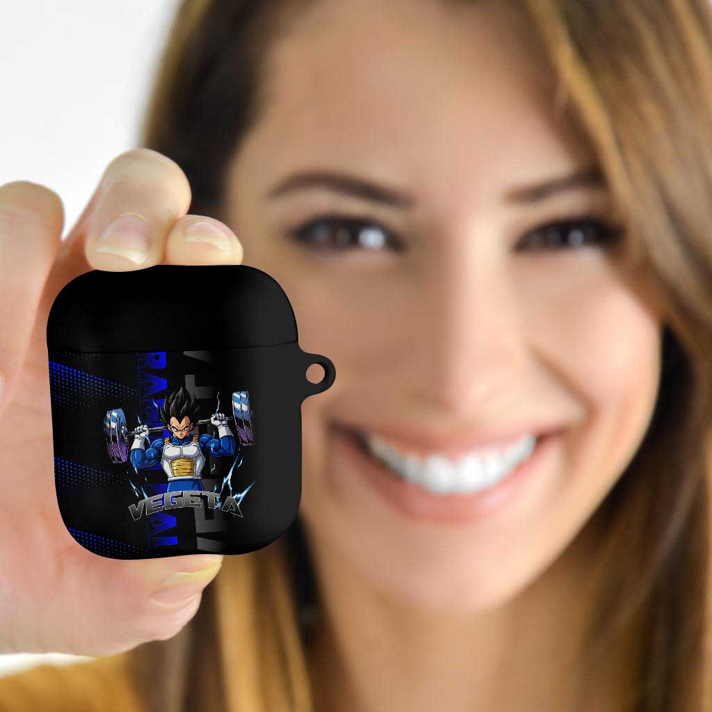 Vegeta Gym Theme Black and Blue Design AirPods Case with Powerlifting Pose and Saiyan Armor Style - The Mazicc
