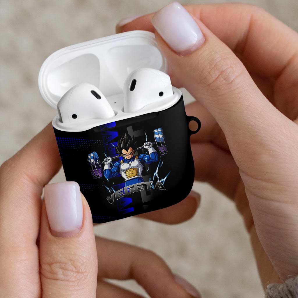 Vegeta Gym Theme Black and Blue Design AirPods Case with Powerlifting Pose and Saiyan Armor Style - The Mazicc