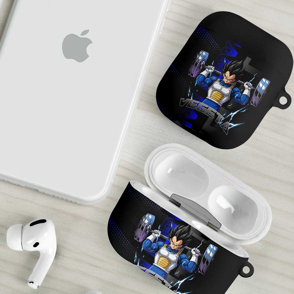 Vegeta Gym Theme Black and Blue Design AirPods Case with Powerlifting Pose and Saiyan Armor Style - The Mazicc