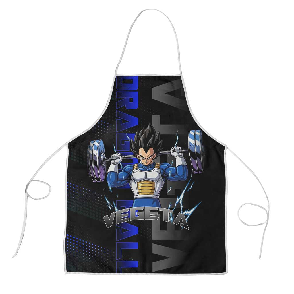 Vegeta Gym Theme Black and Blue Design Apron with Powerlifting Pose and Saiyan Armor Style - The Mazicc