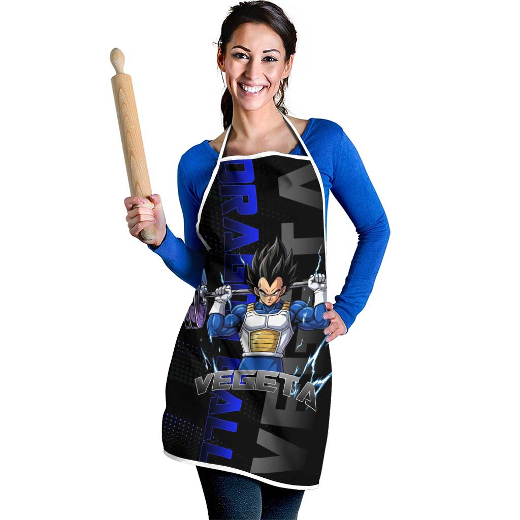 Vegeta Gym Theme Black and Blue Design Apron with Powerlifting Pose and Saiyan Armor Style - The Mazicc