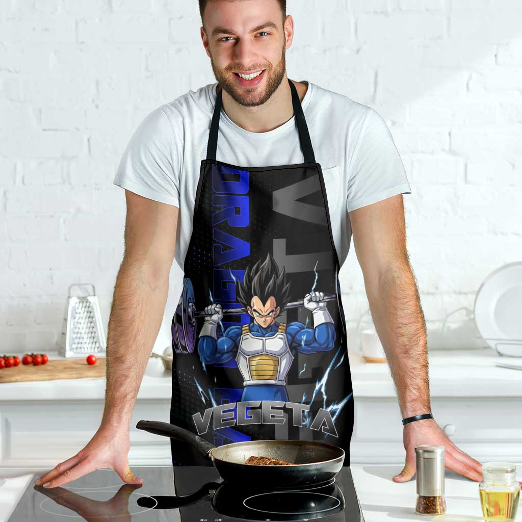 Vegeta Gym Theme Black and Blue Design Apron with Powerlifting Pose and Saiyan Armor Style - The Mazicc