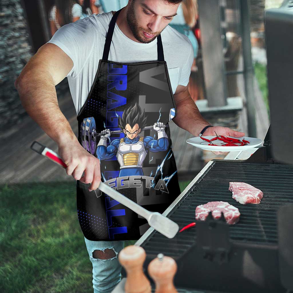 Vegeta Gym Theme Black and Blue Design Apron with Powerlifting Pose and Saiyan Armor Style - The Mazicc
