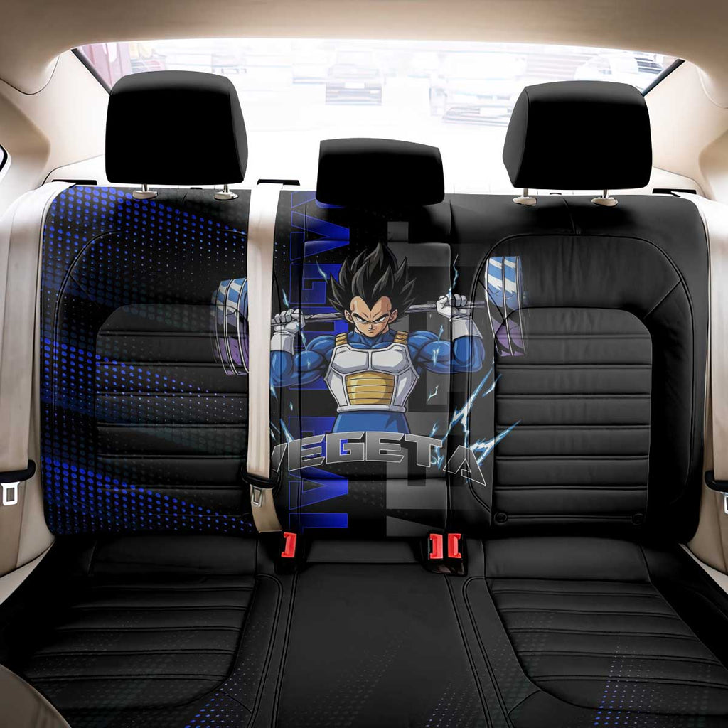 Vegeta Gym Theme Black and Blue Design Back Car Seat Cover with Powerlifting Pose and Saiyan Armor Style - The Mazicc