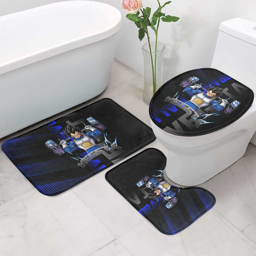 Vegeta Gym Theme Black and Blue Design Bathroom Set with Powerlifting Pose and Saiyan Armor Style - The Mazicc