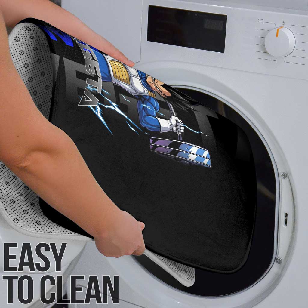 Vegeta Gym Theme Black and Blue Design Bathroom Set with Powerlifting Pose and Saiyan Armor Style - The Mazicc