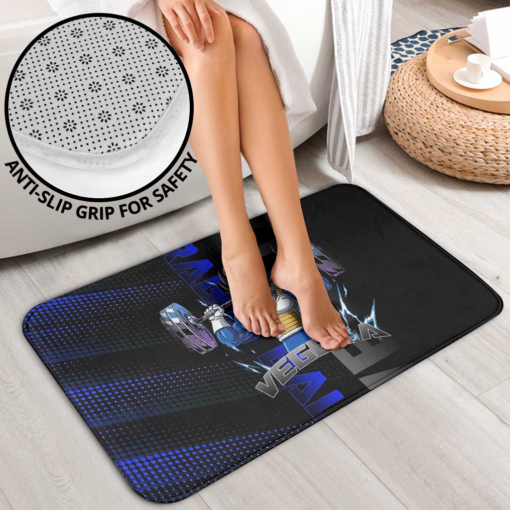 Vegeta Gym Theme Black and Blue Design Bathroom Set with Powerlifting Pose and Saiyan Armor Style - The Mazicc